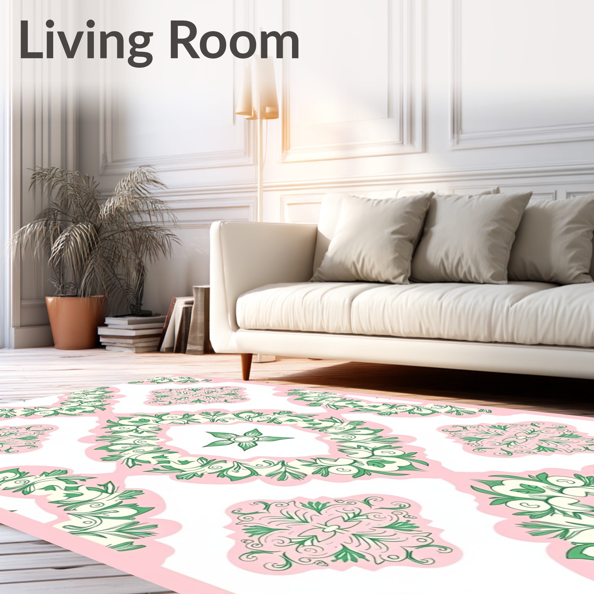 Pink Green Floral Medallion Pattern Rug