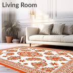 Orange Floral Symmetry Pattern Rug