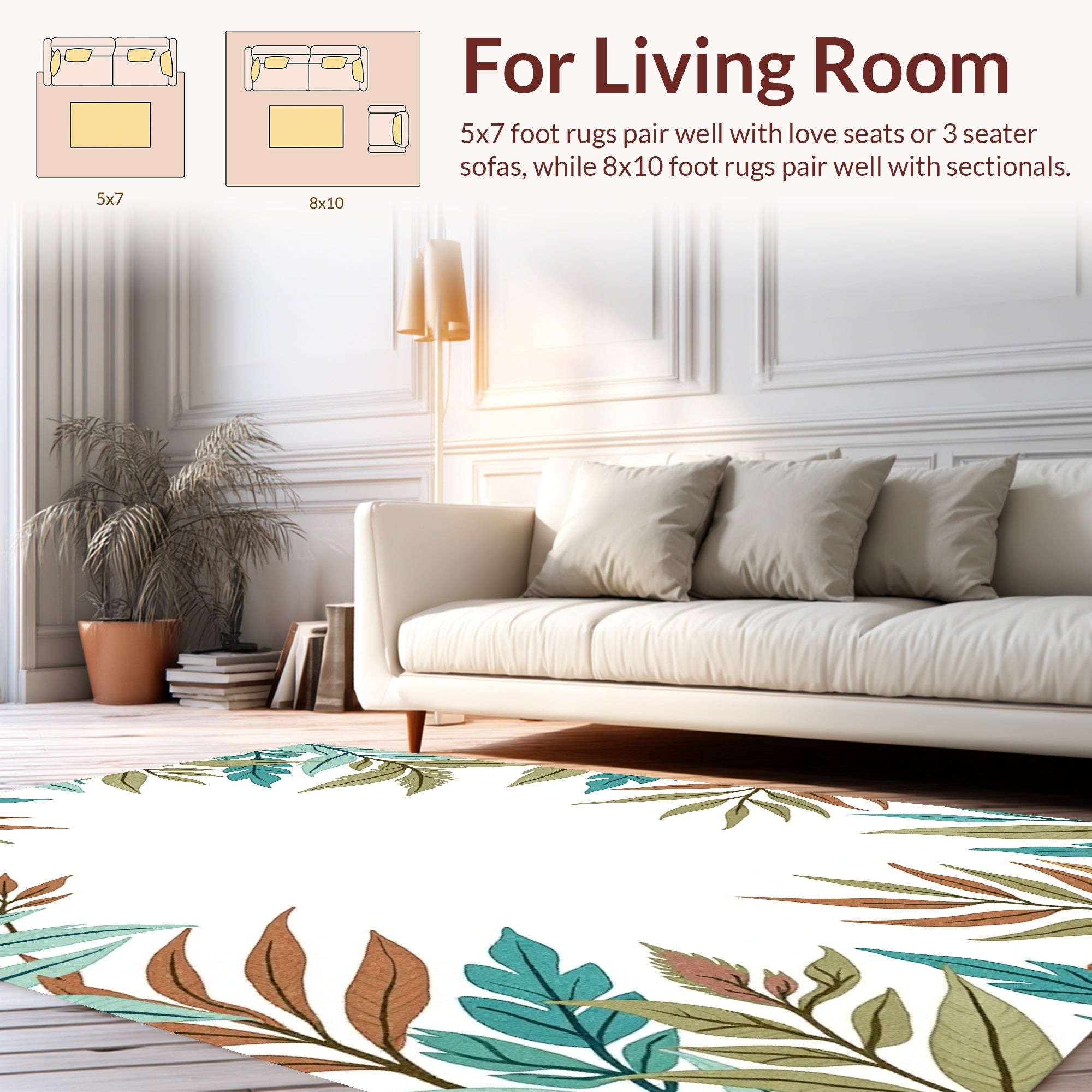 Earth Tones Leafy Botanical Design Rug