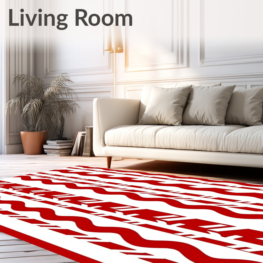 Crimson White Wavy Stripe Arrangement Rug