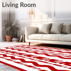 Crimson White Wavy Stripe Arrangement Rug