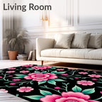 Bold Pink Floral Vines Pattern Rug