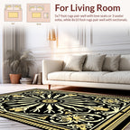Black Gold Floral Sunburst Pattern Rug