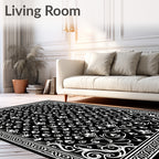 Classic Black White Floral Scroll Rug