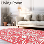 Floral Mandala Patterned Coral Design Rug