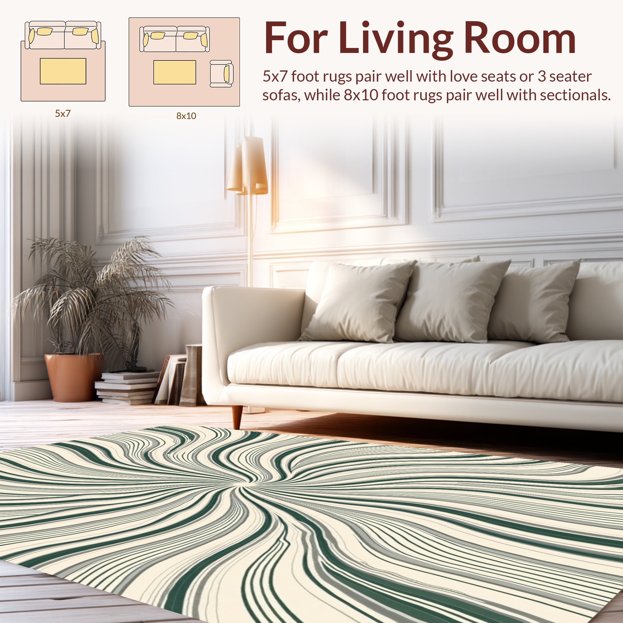 Radiating Swirl Pattern Striped Rug