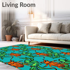 Orange Beetle Green Foliage Teal Background Rug