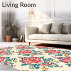 Ornate Coral Teal Floral Pattern Rug