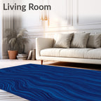 Deep Blue Wavy Line Pattern Rug