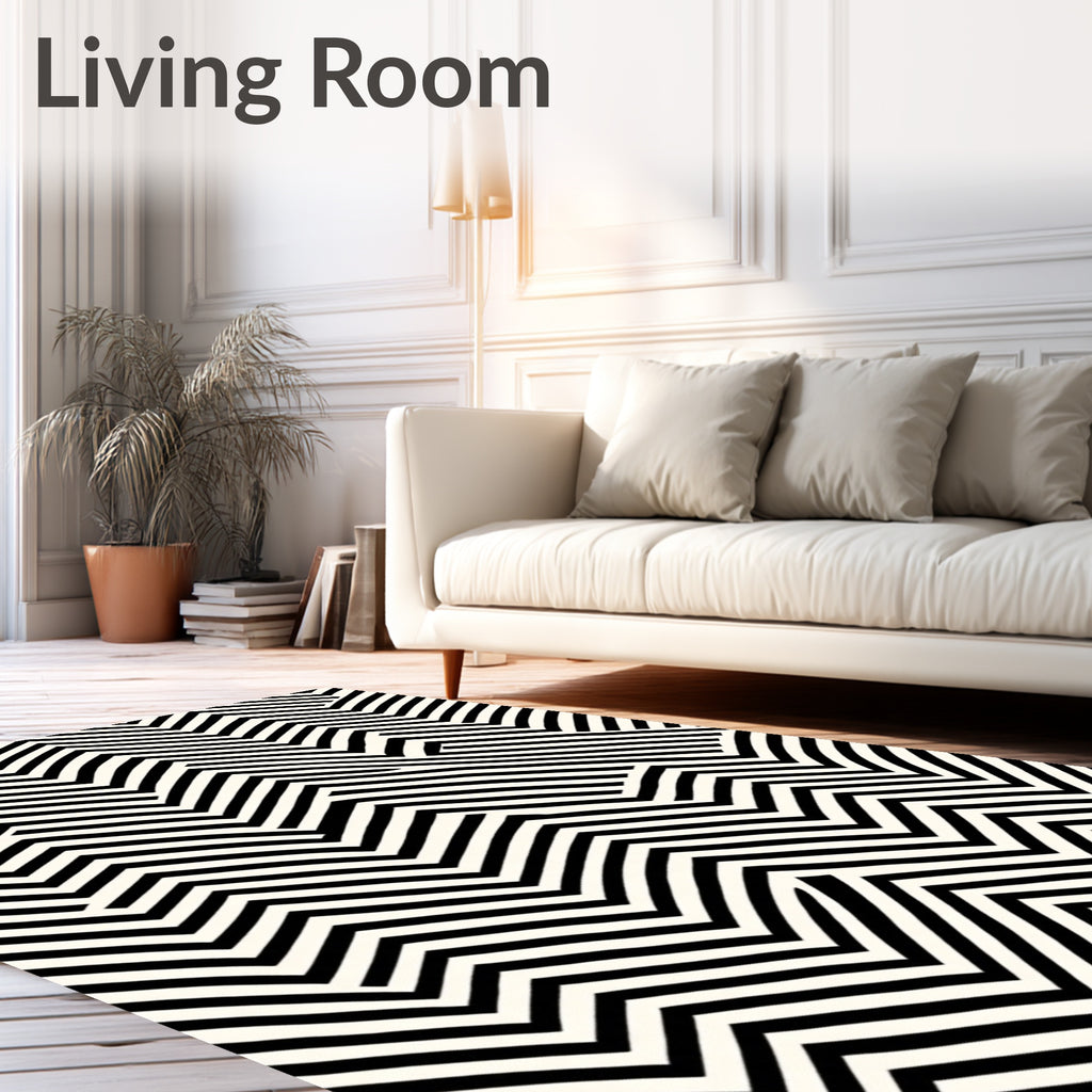 Black White Zigzag Illusion Rug