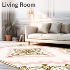 Ornate Floral Pink and Gold Medallion Rug