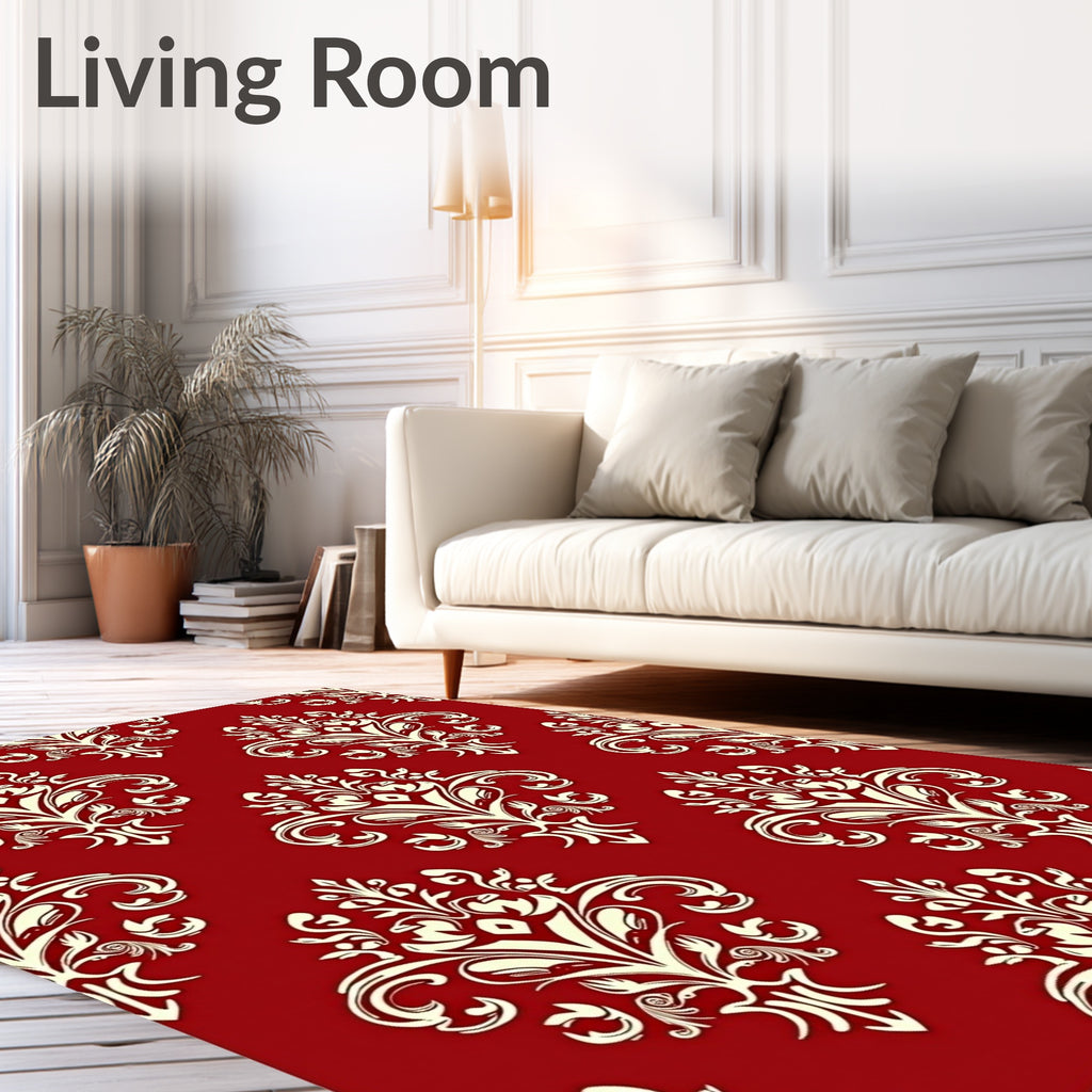 Royal Red Ivory Damask Pattern Rug
