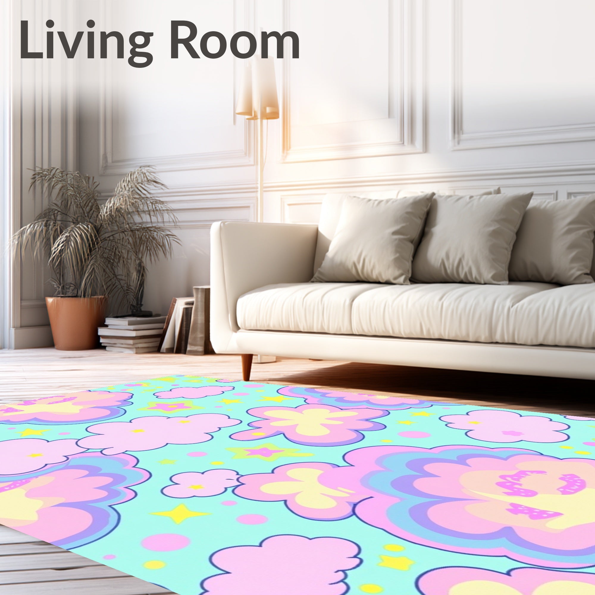 Pastel Sky Clouds and Stars Rug