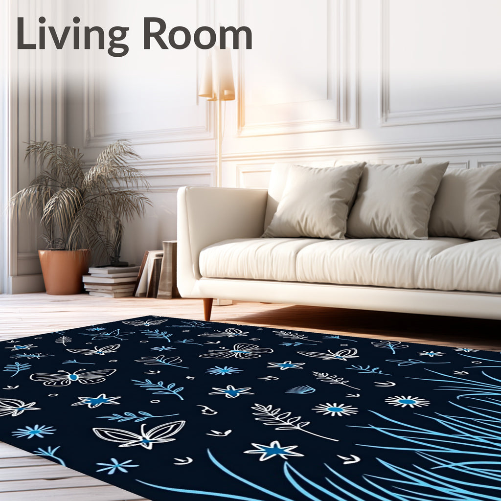 Hand Drawn Sketchy Butterflies and Flowers Rug