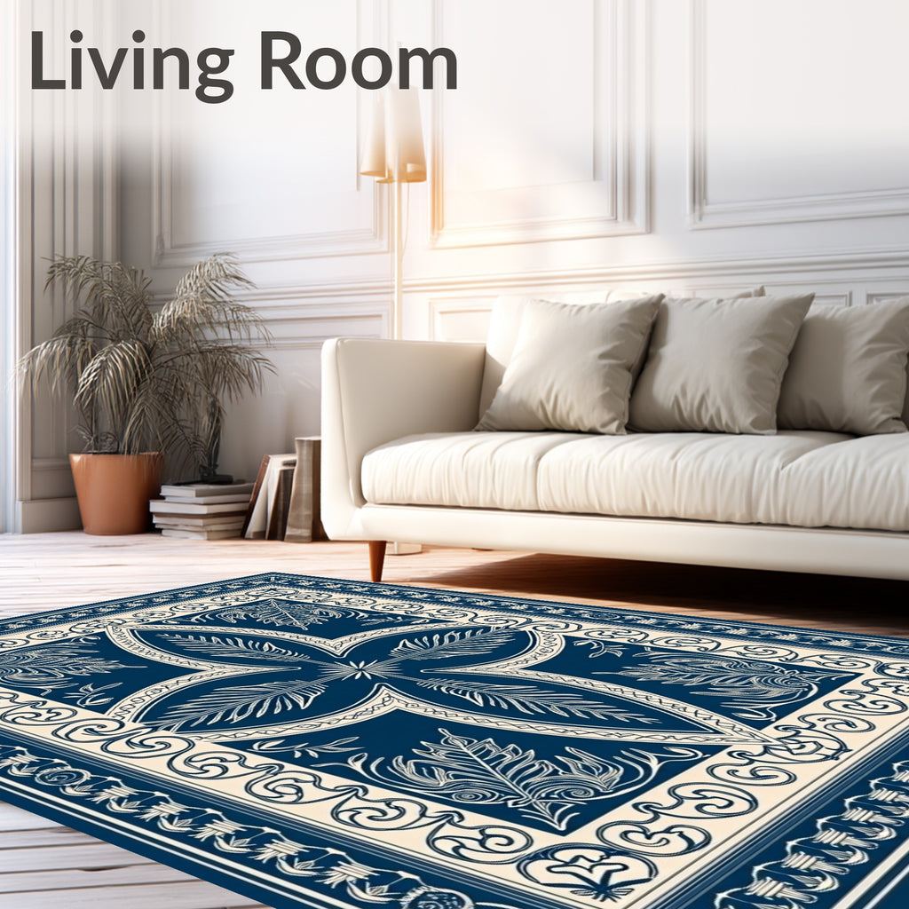 Bold Navy Floral Scrollwork Rug
