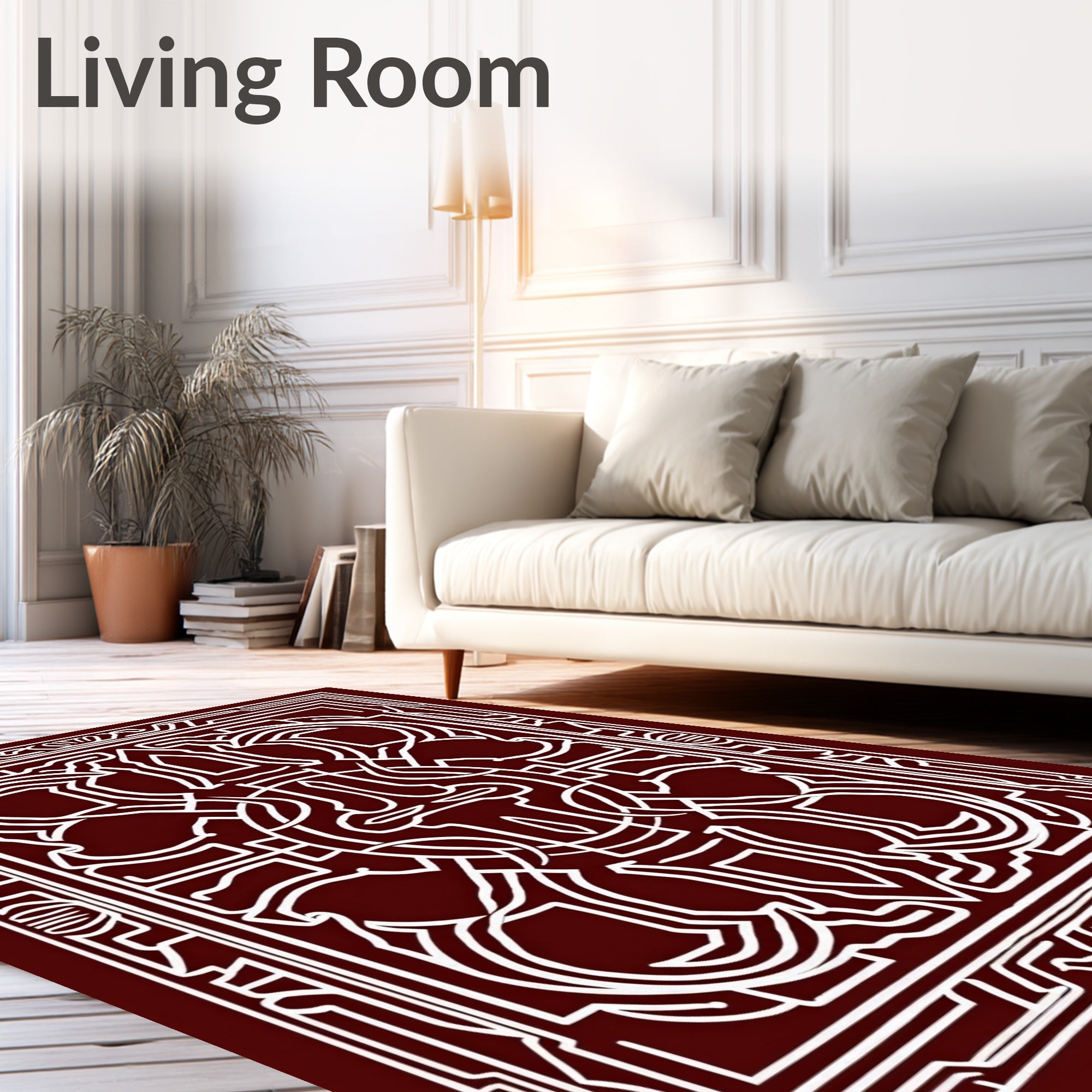 Ornate White Geometric Mandala Rug