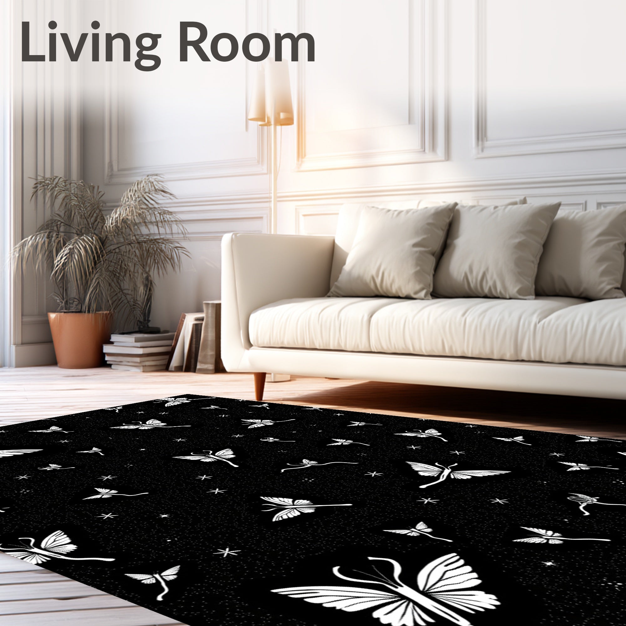 Whimsical White Moth Starry Night Rug