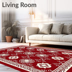 Red Mandala Floral Bordered Rug