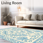 Classic Blue Floral Vine Scroll Pattern Rug