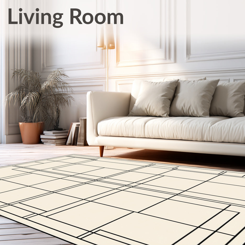 Abstract Cream Geometric Composition Rug