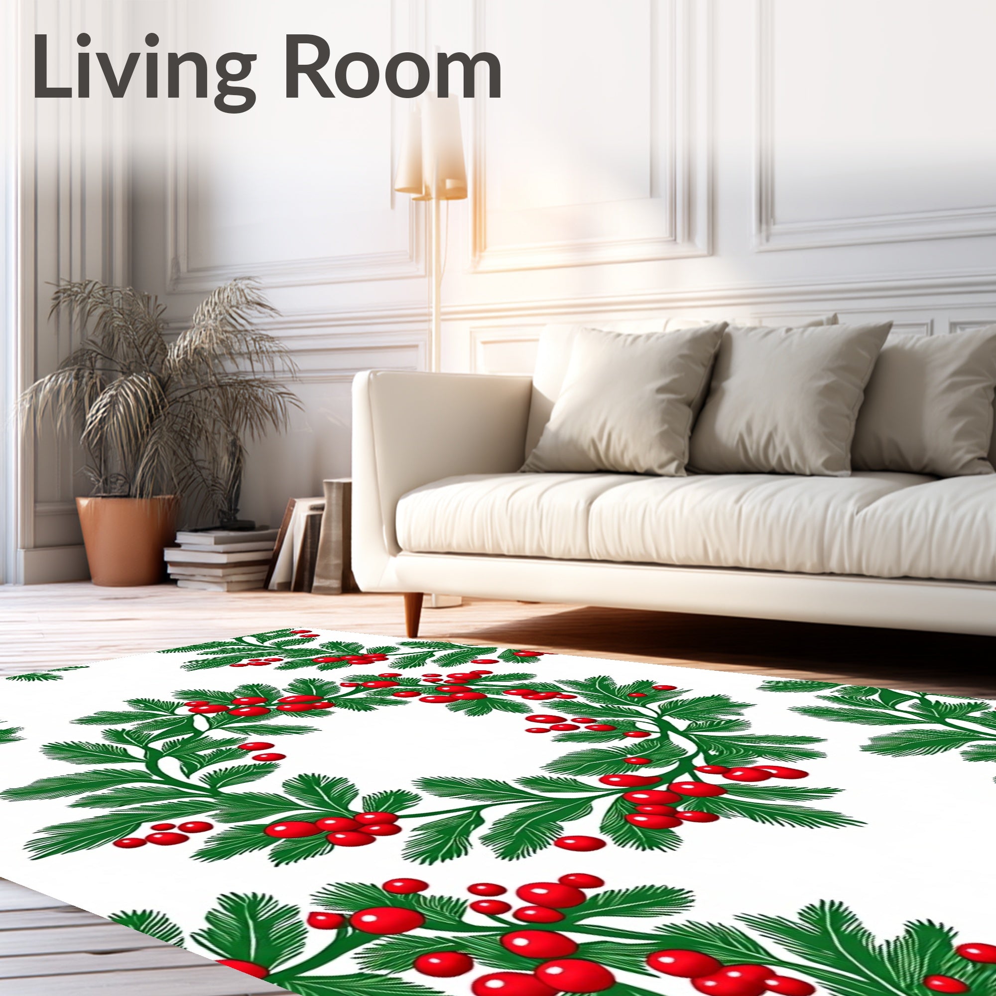 Festive Holly Berry Wreath Pattern Rug