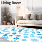 Retro Blue Floral Bloom Pattern Rug