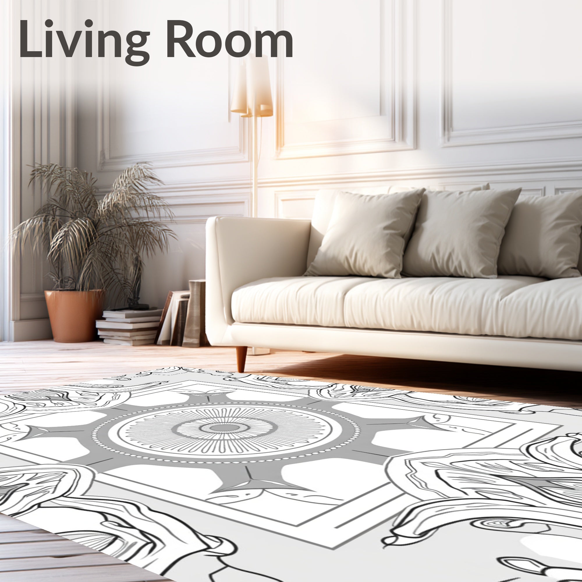 Intricate Grey Floral Medallion Pattern Rug