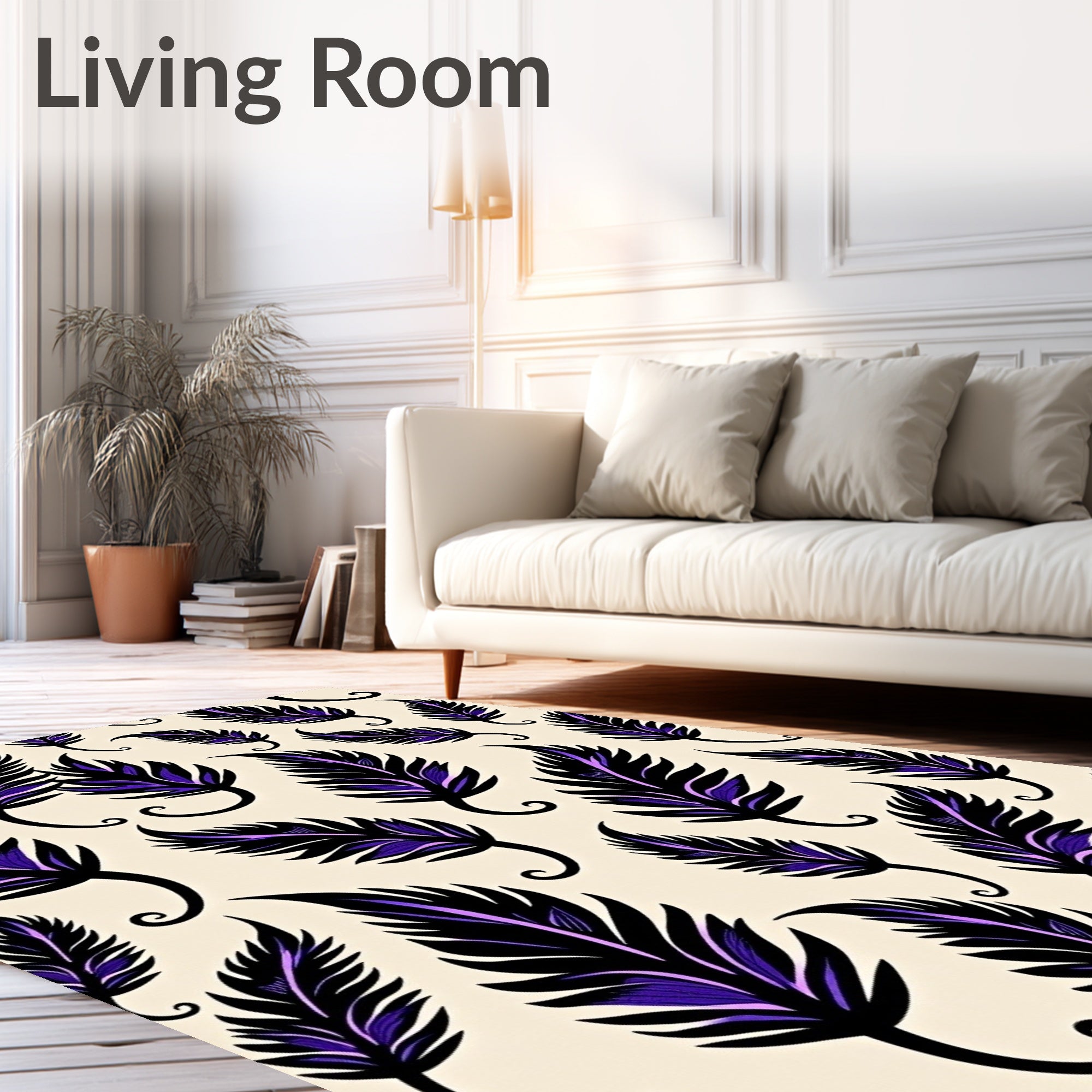 Feather Pattern With Purple Accents Rug