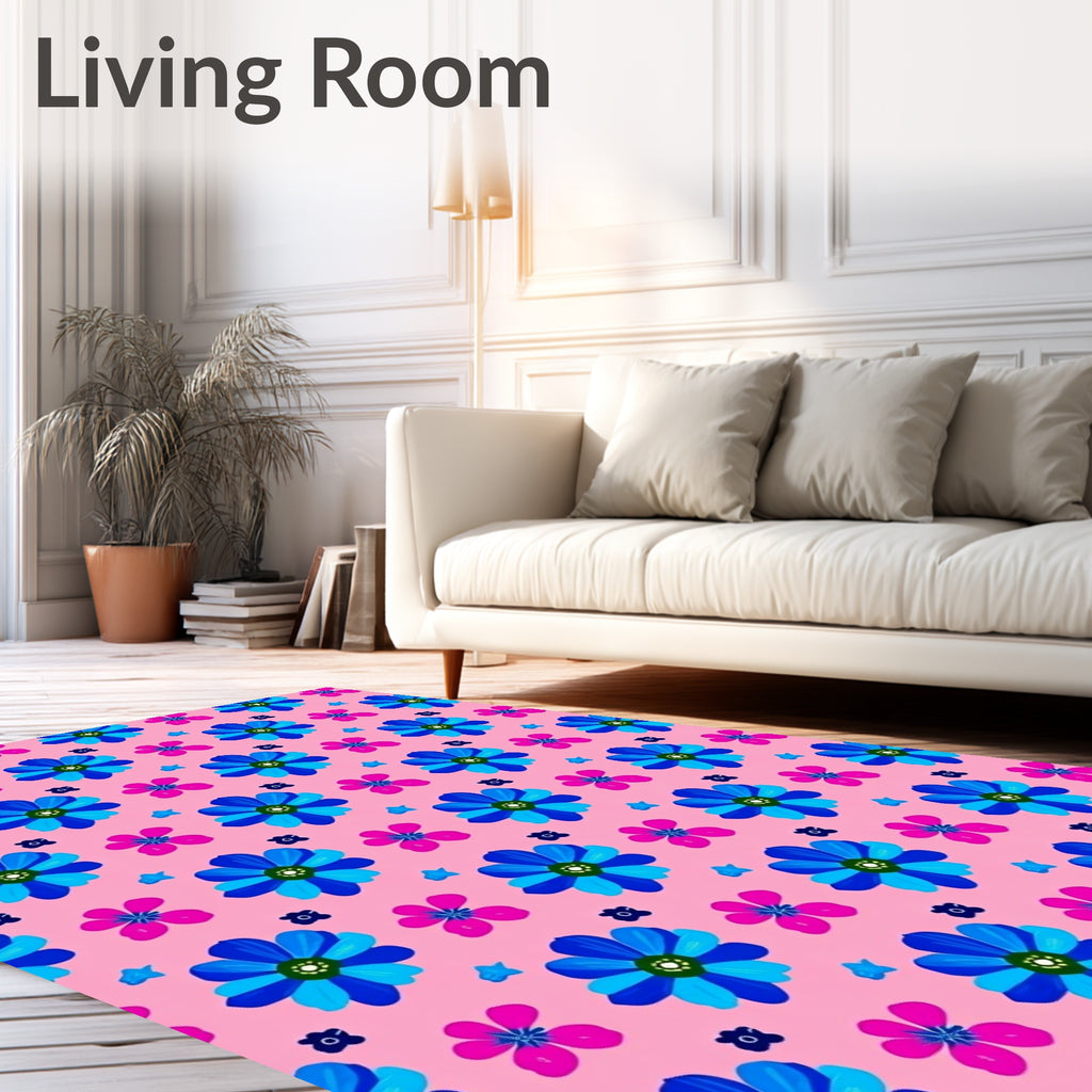 Floral Blue And Pink Pattern Rug