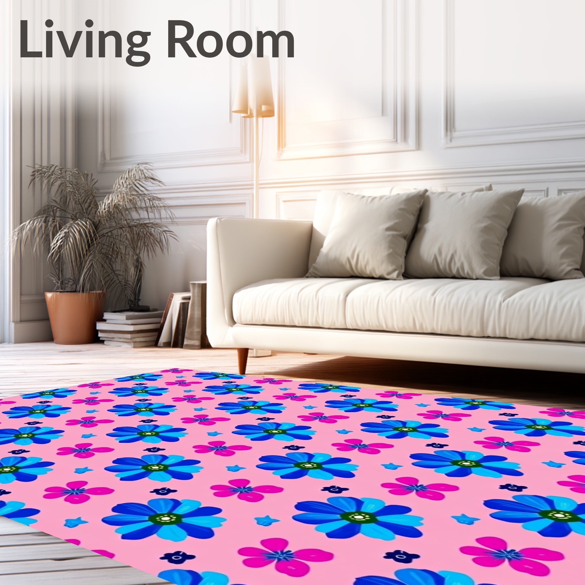 Floral Blue And Pink Pattern Rug