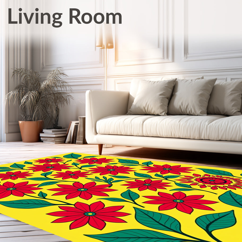 Bright Red Floral Vines Pattern Rug