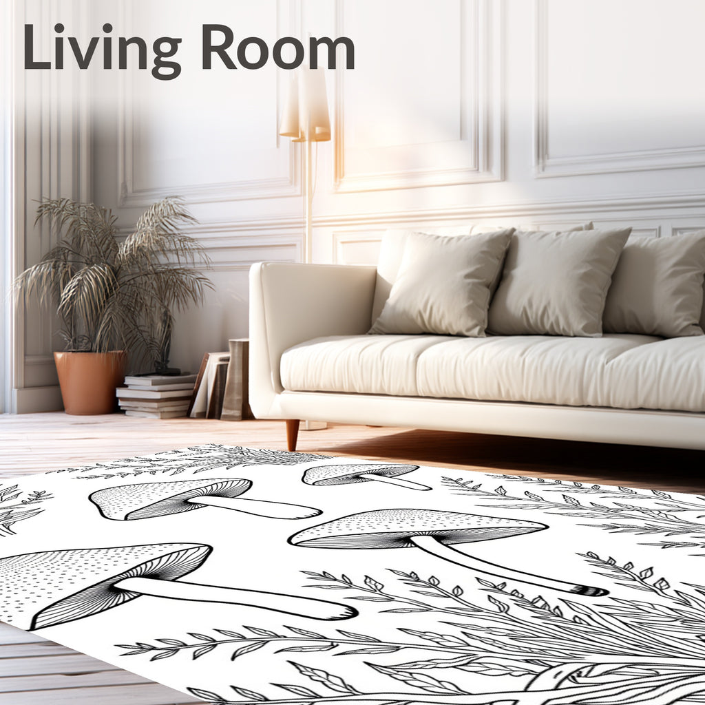 Woodland Mushroom Foliage Pattern Rug
