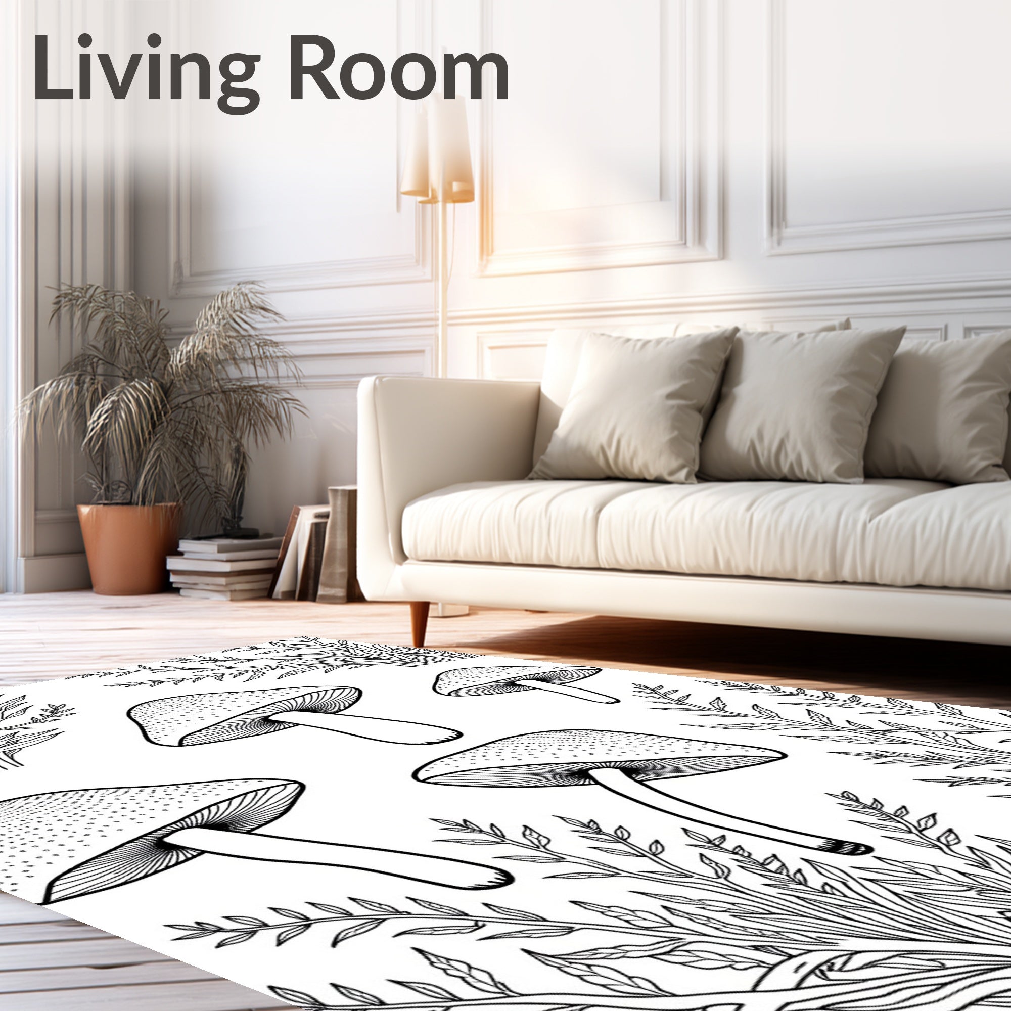 Woodland Mushroom Foliage Pattern Rug