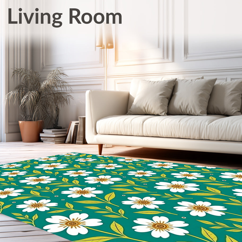 White Daisy Floral Pattern Rug