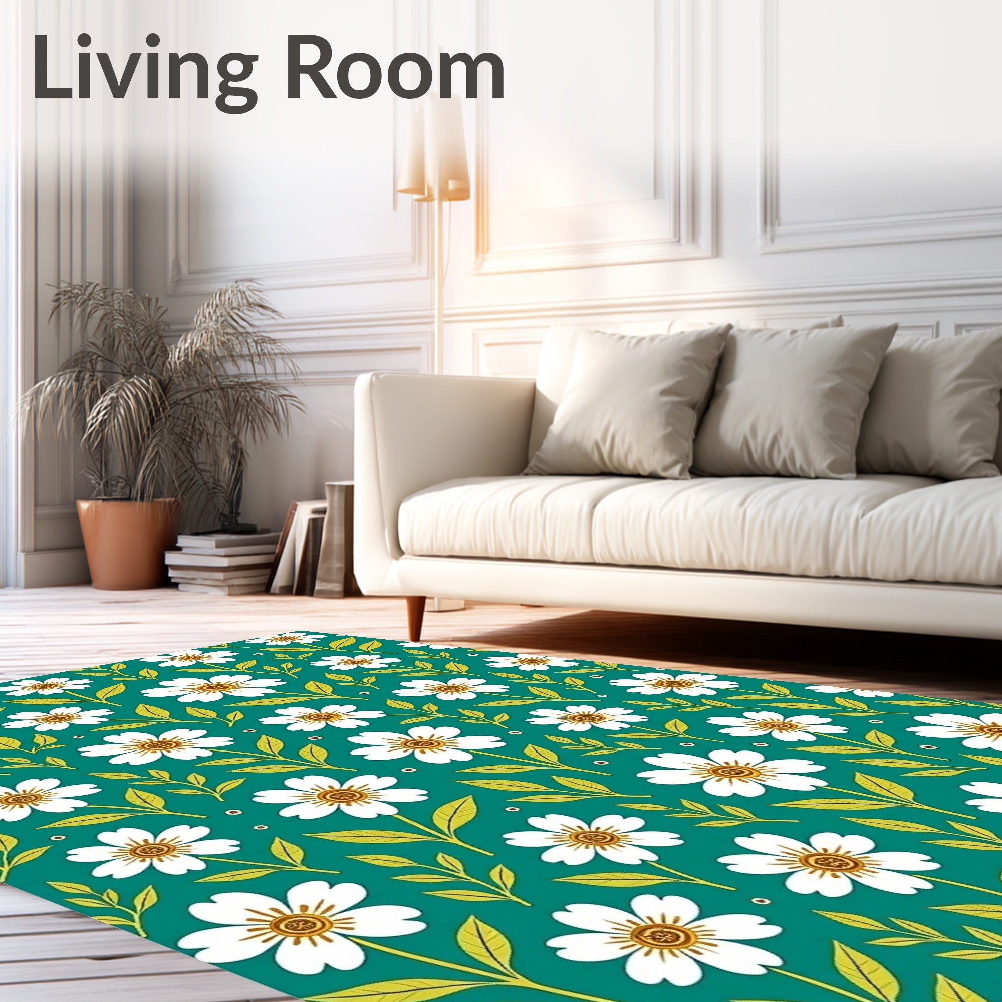 White Daisy Floral Pattern Rug