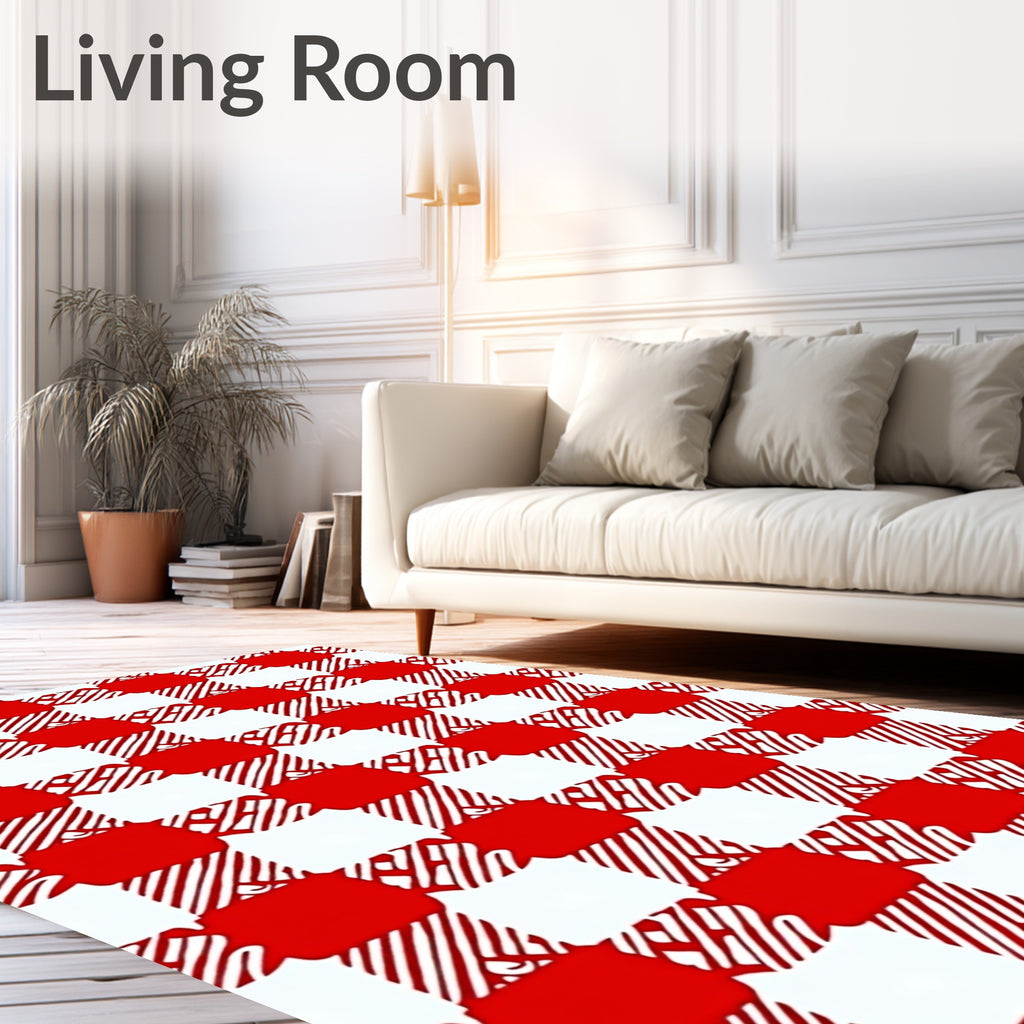 Red White Checkerboard Pattern Rug