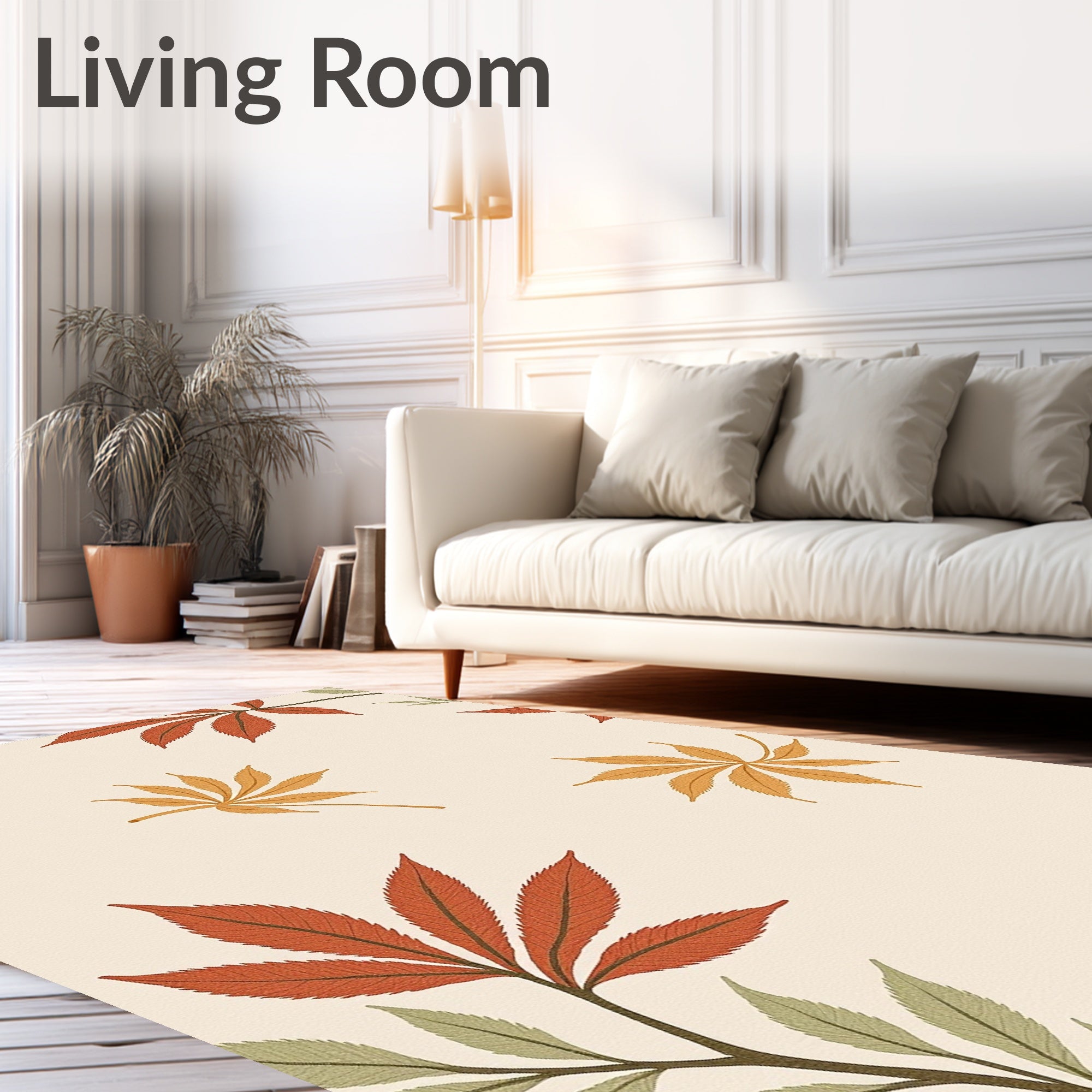 Autumn Leaves Patterned Warm Tones Rug