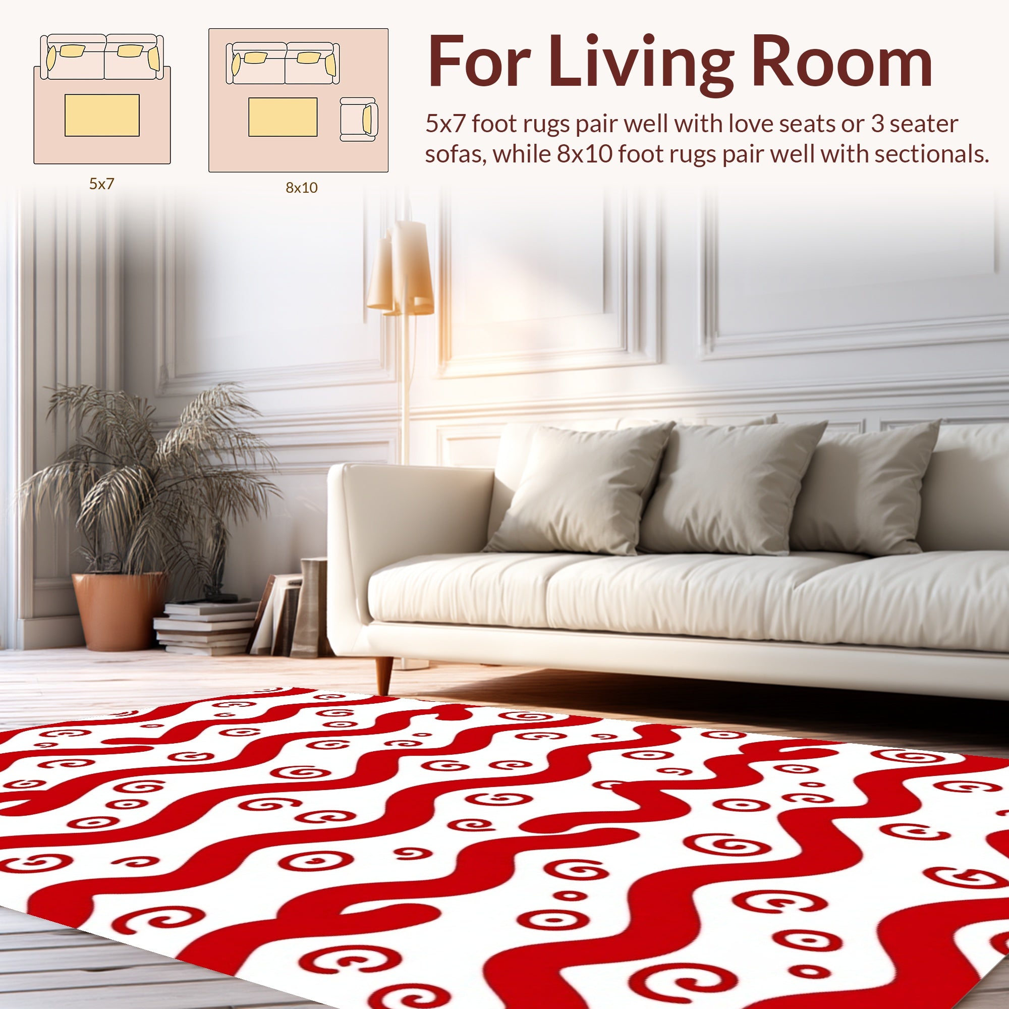 Red Curvy Swirl Pattern Rug