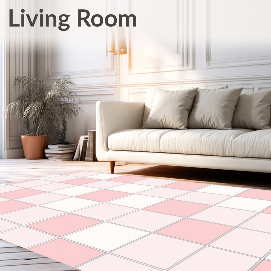 Soft Pink White Checkerboard Pattern Rug