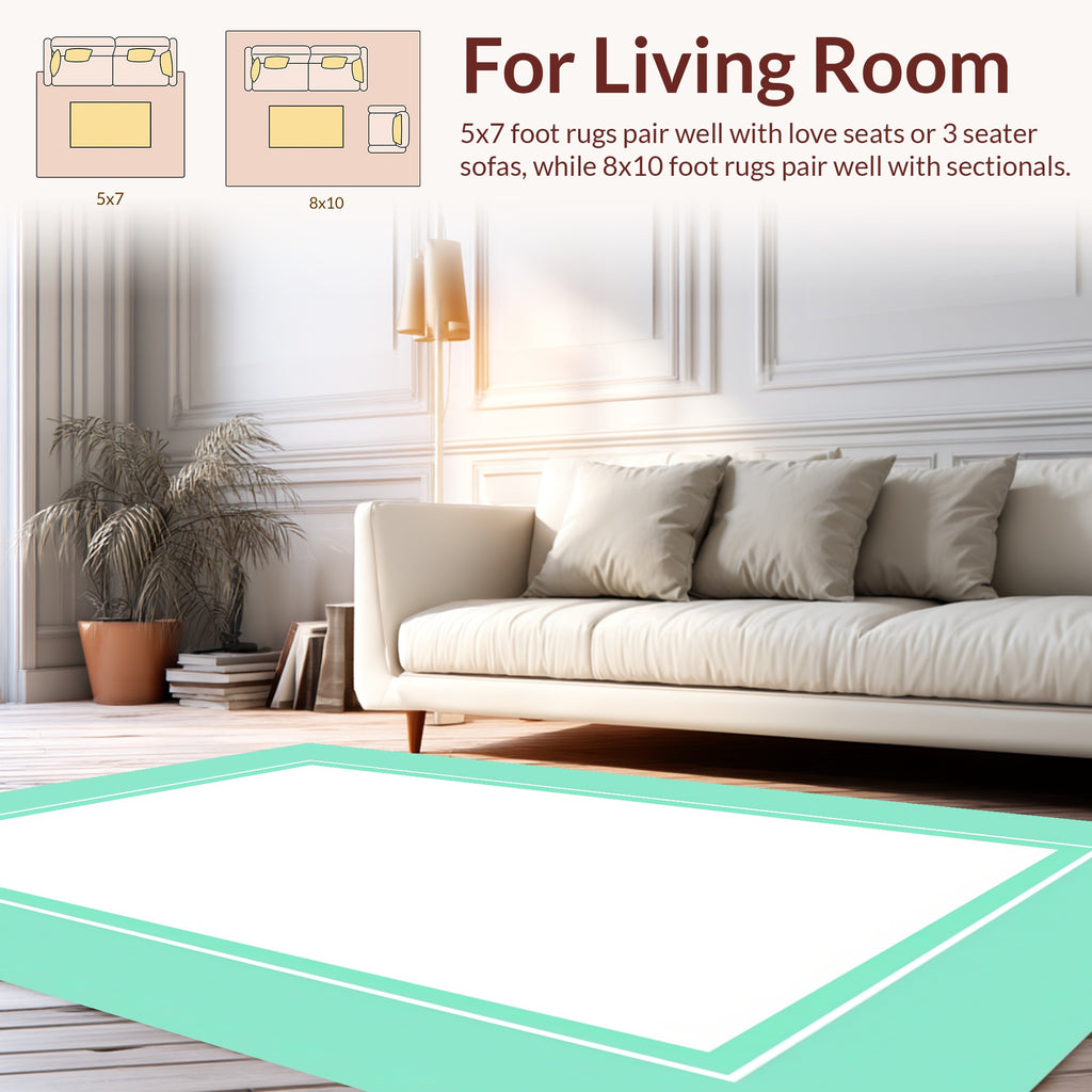Minimalist Aqua White Border Rug