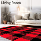 Red Black Plaid Pattern Rug