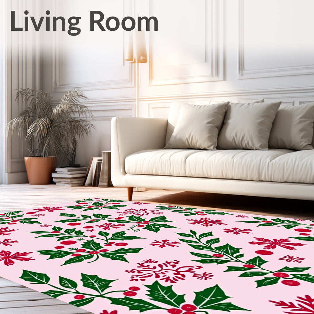 Festive Holly Snowflakes Pattern Rug