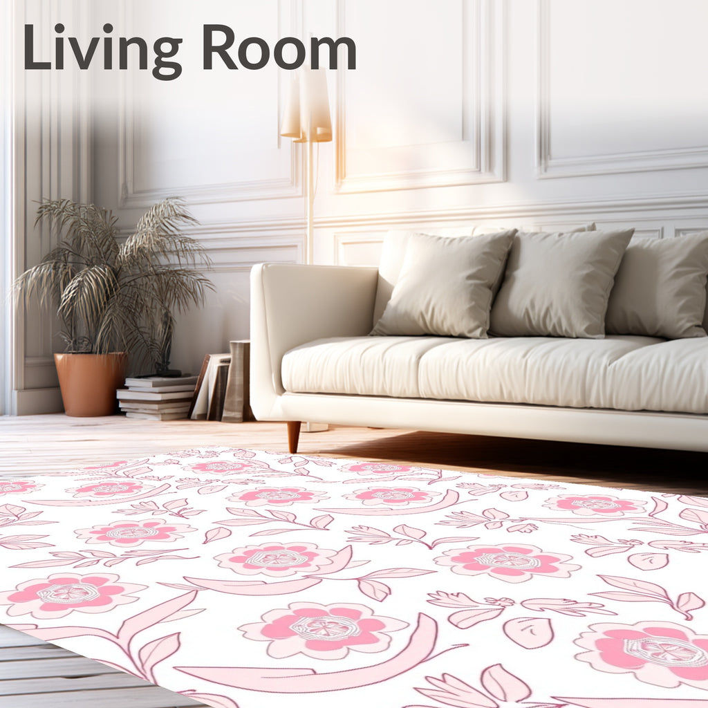 Sweet Pink Floral Outline Pattern Rug