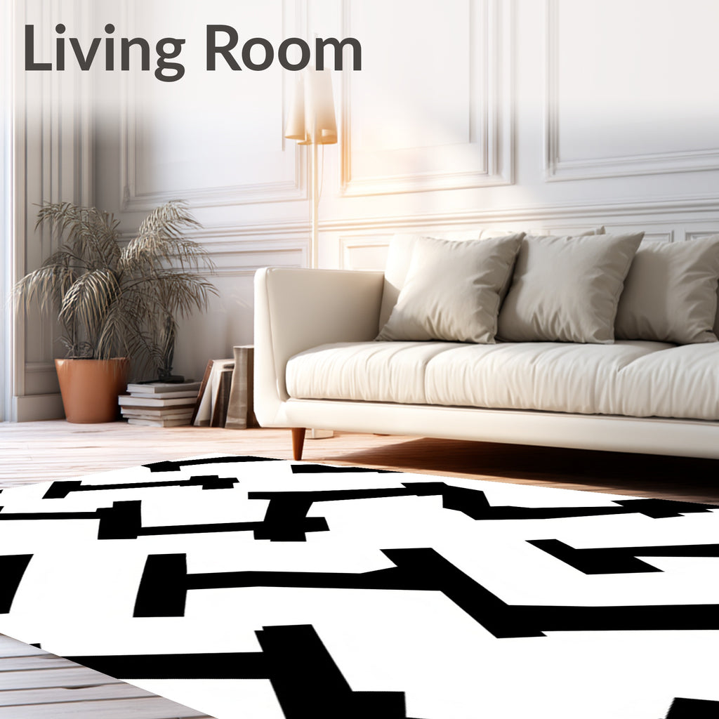 Black Geometric T Pattern Rug