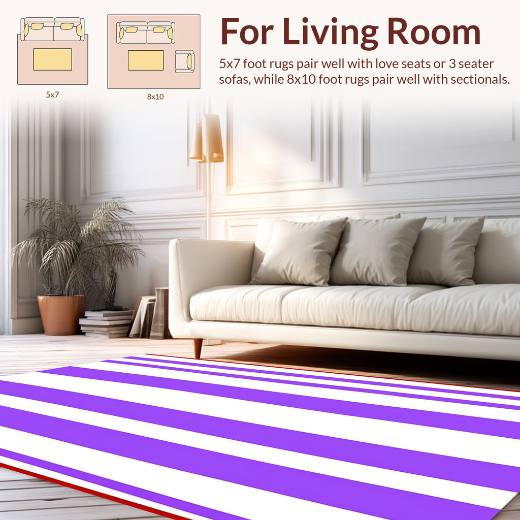 Purple and White Striped Graphic Design Rug