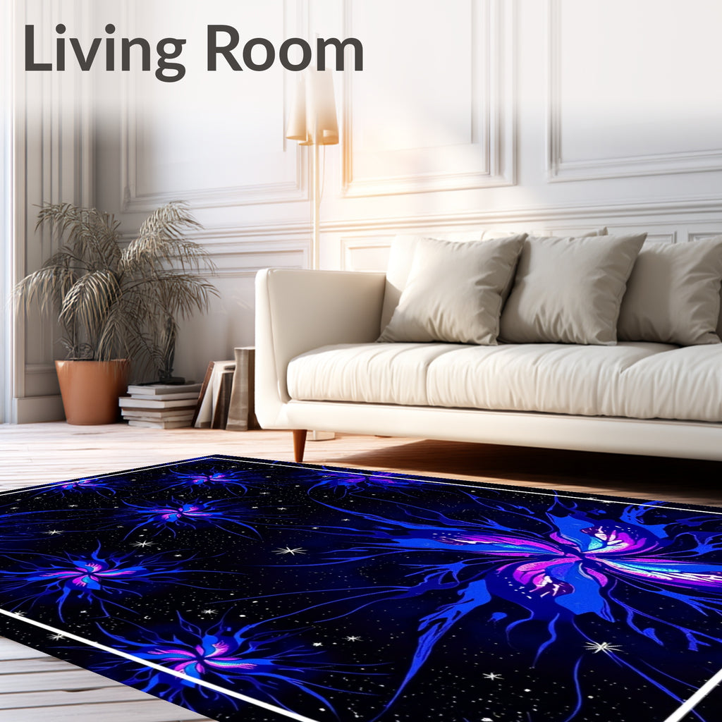 Vivid Blue Nebula Starburst Floral Rug