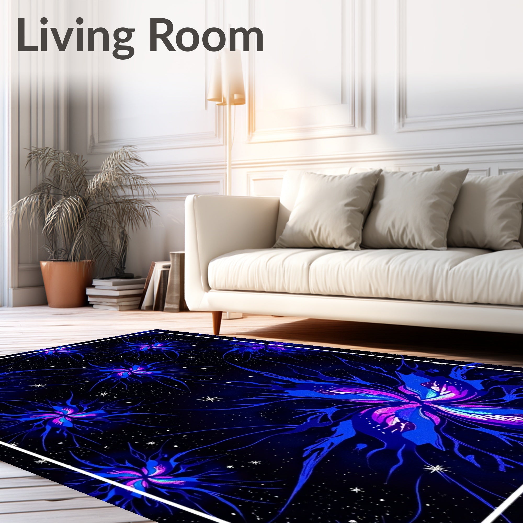 Vivid Blue Nebula Starburst Floral Rug