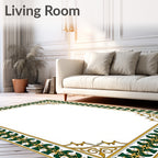 Ornate Green Gold Decorative Border Rug