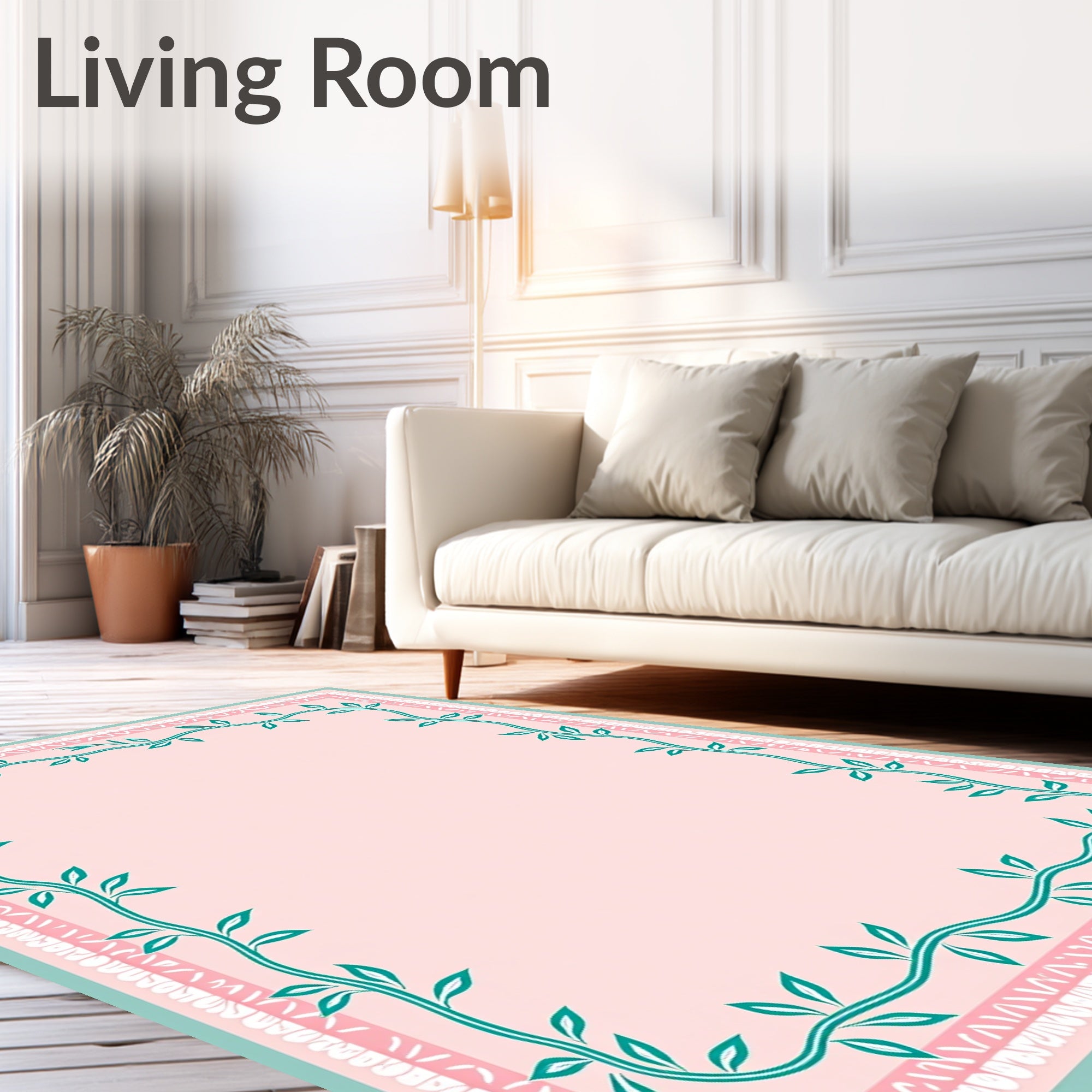 Teal Vine Bordered Pattern Rug