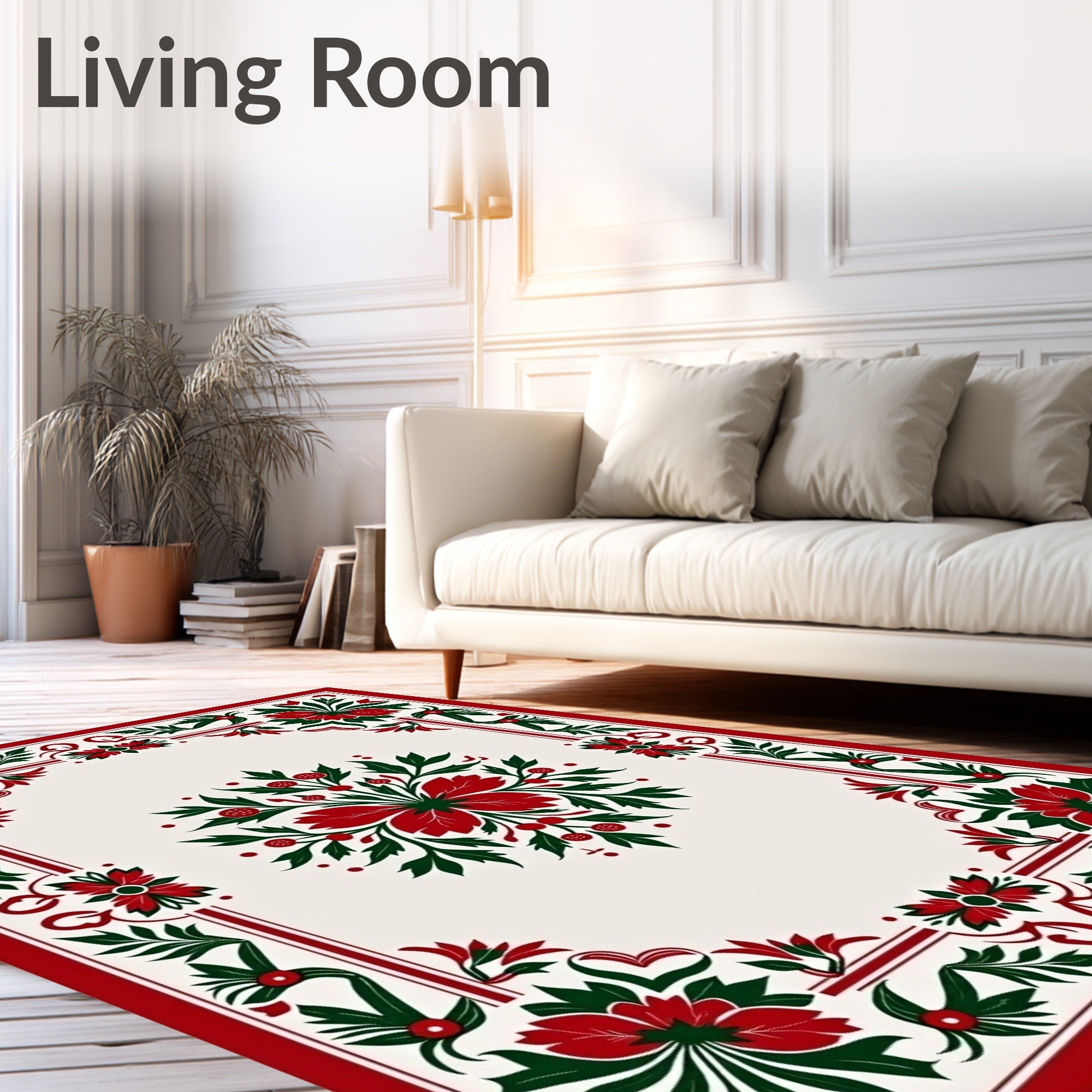 Red Green Floral Patterned Decorative Rug